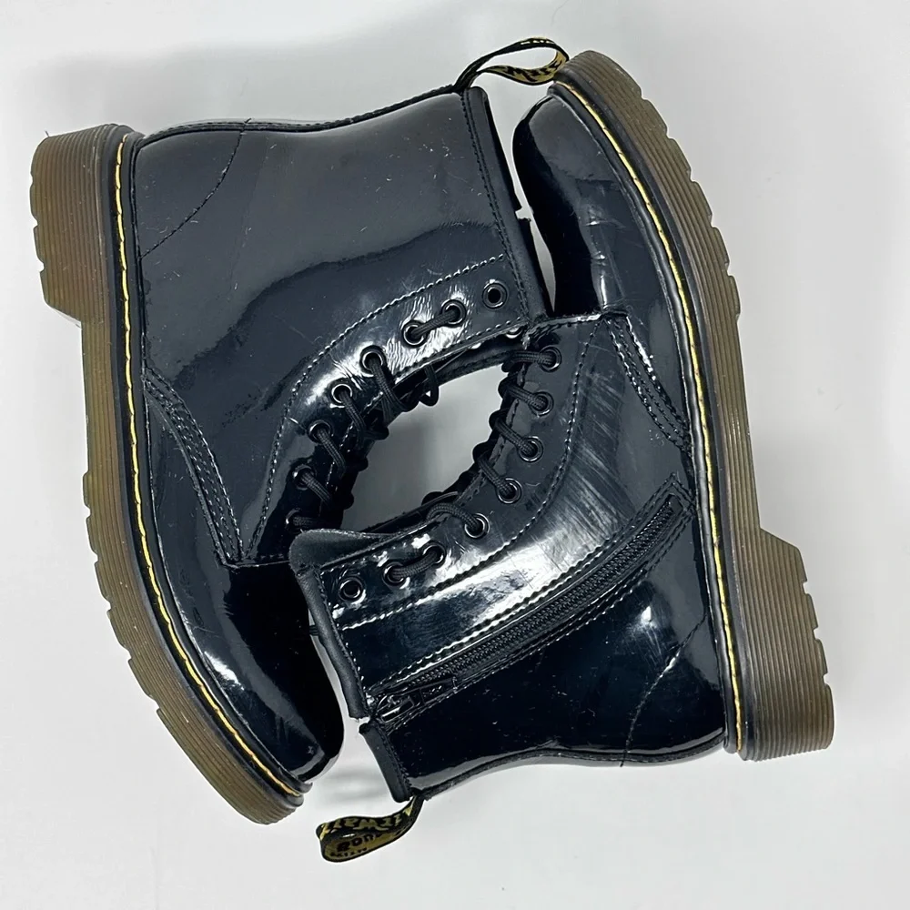 Dr Martens Black Patent Leather Lace-Up Boots with zipper size 3y